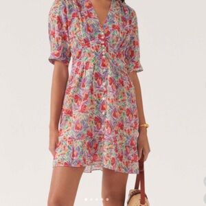 ba&sh Multicolor Floral V-Neck Short Mini Dress